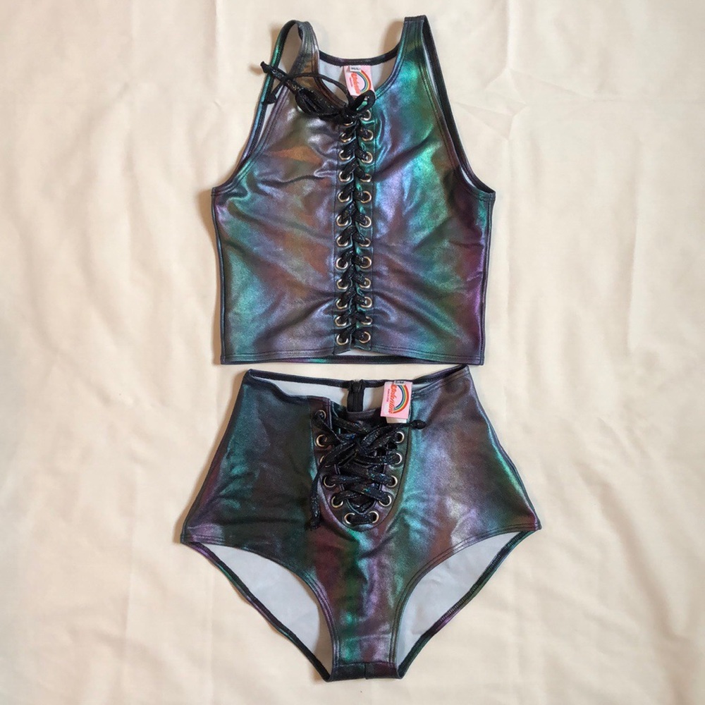 NWOT J. Valentine Holographic Top-M/L & Shorts S/M